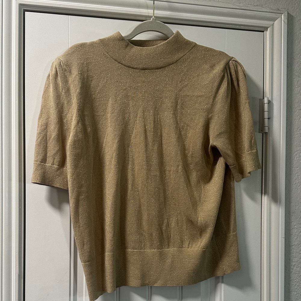 Michael Kors Shimmery Tan Knit Short-Sleeve Sweater